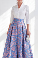 Load image into Gallery viewer, A Line 3/4 Sleeves Blue Pink Flower Long Mother of the Bride Dress