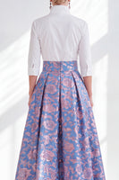 Load image into Gallery viewer, A Line 3/4 Sleeves Blue Pink Flower Long Mother of the Bride Dress