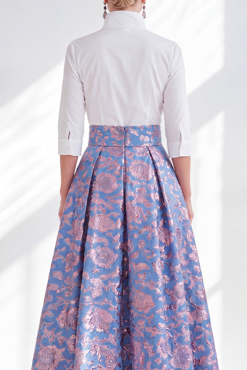 Load image into Gallery viewer, A Line 3/4 Sleeves Blue Pink Flower Long Mother of the Bride Dress