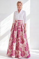 Load image into Gallery viewer, A Line 3/4 Sleeves Blue Pink Flower Long Mother of the Bride Dress