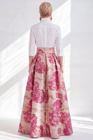 Load image into Gallery viewer, A Line 3/4 Sleeves Blue Pink Flower Long Mother of the Bride Dress