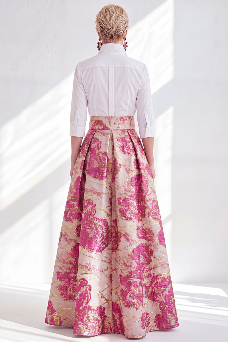 Load image into Gallery viewer, A Line 3/4 Sleeves Blue Pink Flower Long Mother of the Bride Dress