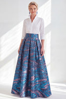 Load image into Gallery viewer, A Line 3/4 Sleeves Blue Pink Flower Long Mother of the Bride Dress