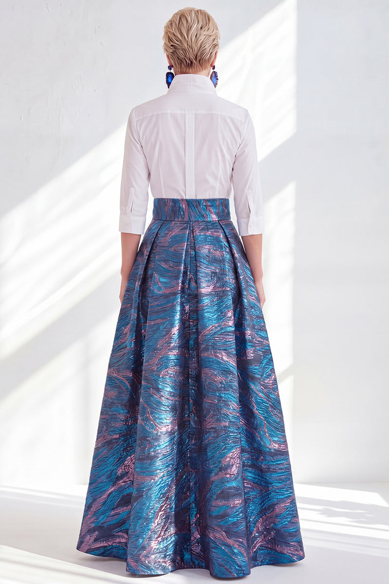 Load image into Gallery viewer, A Line 3/4 Sleeves Blue Pink Flower Long Mother of the Bride Dress