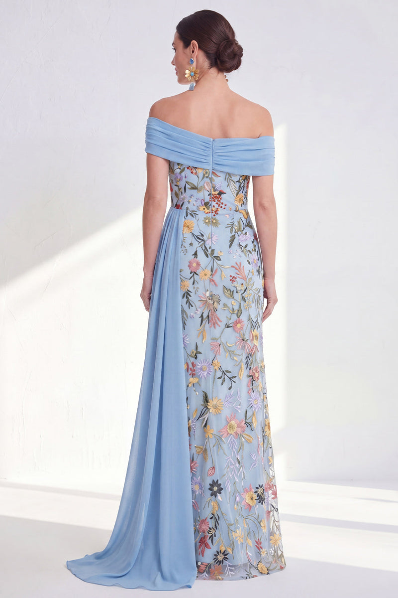 Load image into Gallery viewer, Floral Mermaid Ruffled Green Long Mother of the Bride Dress with Side Cape
