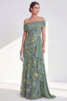 Load image into Gallery viewer, Floral Mermaid Ruffled Green Long Mother of the Bride Dress with Side Cape