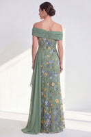 Load image into Gallery viewer, Floral Mermaid Ruffled Green Long Mother of the Bride Dress with Side Cape