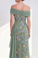 Load image into Gallery viewer, Floral Mermaid Ruffled Green Long Mother of the Bride Dress with Side Cape