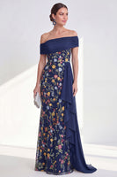 Load image into Gallery viewer, Floral Mermaid Ruffled Green Long Mother of the Bride Dress with Side Cape