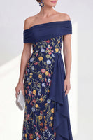 Load image into Gallery viewer, Floral Mermaid Ruffled Green Long Mother of the Bride Dress with Side Cape