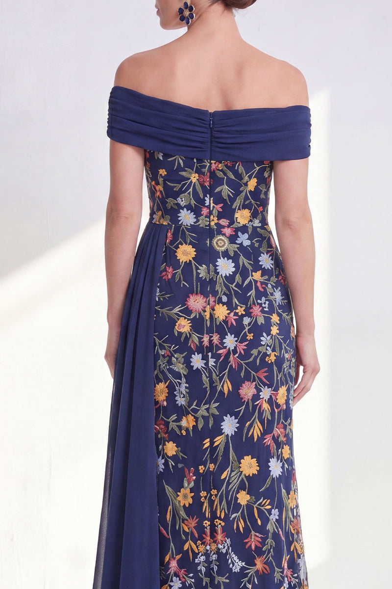 Load image into Gallery viewer, Floral Mermaid Ruffled Green Long Mother of the Bride Dress with Side Cape