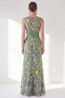 Load image into Gallery viewer, Mermaid Navy Ruched Floral Long Mother of the Bride Dress with Slit