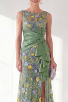 Load image into Gallery viewer, Mermaid Navy Ruched Floral Long Mother of the Bride Dress with Slit