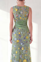 Load image into Gallery viewer, Mermaid Navy Ruched Floral Long Mother of the Bride Dress with Slit