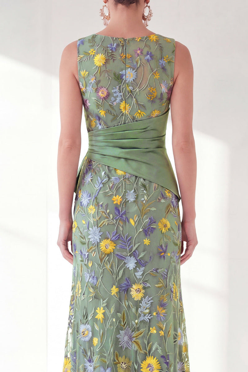 Load image into Gallery viewer, Mermaid Navy Ruched Floral Long Mother of the Bride Dress with Slit