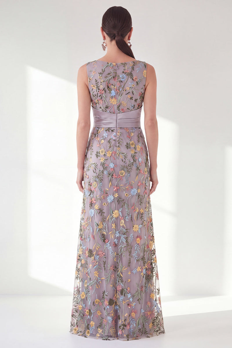 Load image into Gallery viewer, Mermaid Navy Ruched Floral Long Mother of the Bride Dress with Slit