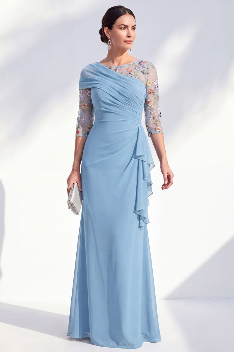 Load image into Gallery viewer, Green Ruched Floral Mermaid Long Mother of the Bride Dress with Ruffles