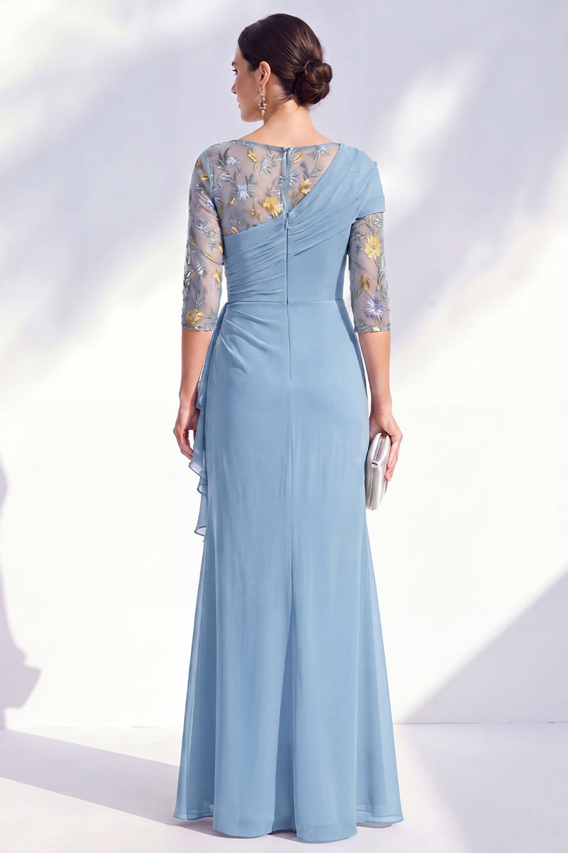 Load image into Gallery viewer, Green Ruched Floral Mermaid Long Mother of the Bride Dress with Ruffles