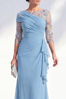 Load image into Gallery viewer, Green Ruched Floral Mermaid Long Mother of the Bride Dress with Ruffles