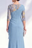 Load image into Gallery viewer, Green Ruched Floral Mermaid Long Mother of the Bride Dress with Ruffles