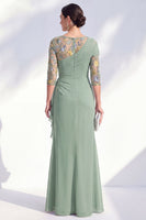Load image into Gallery viewer, Green Ruched Floral Mermaid Long Mother of the Bride Dress with Ruffles