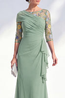 Load image into Gallery viewer, Green Ruched Floral Mermaid Long Mother of the Bride Dress with Ruffles