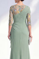 Load image into Gallery viewer, Green Ruched Floral Mermaid Long Mother of the Bride Dress with Ruffles