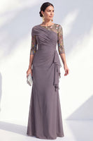 Load image into Gallery viewer, Green Ruched Floral Mermaid Long Mother of the Bride Dress with Ruffles