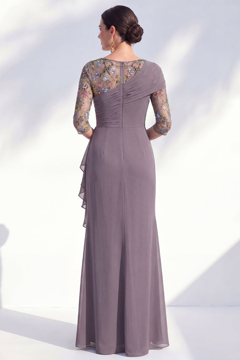Load image into Gallery viewer, Green Ruched Floral Mermaid Long Mother of the Bride Dress with Ruffles