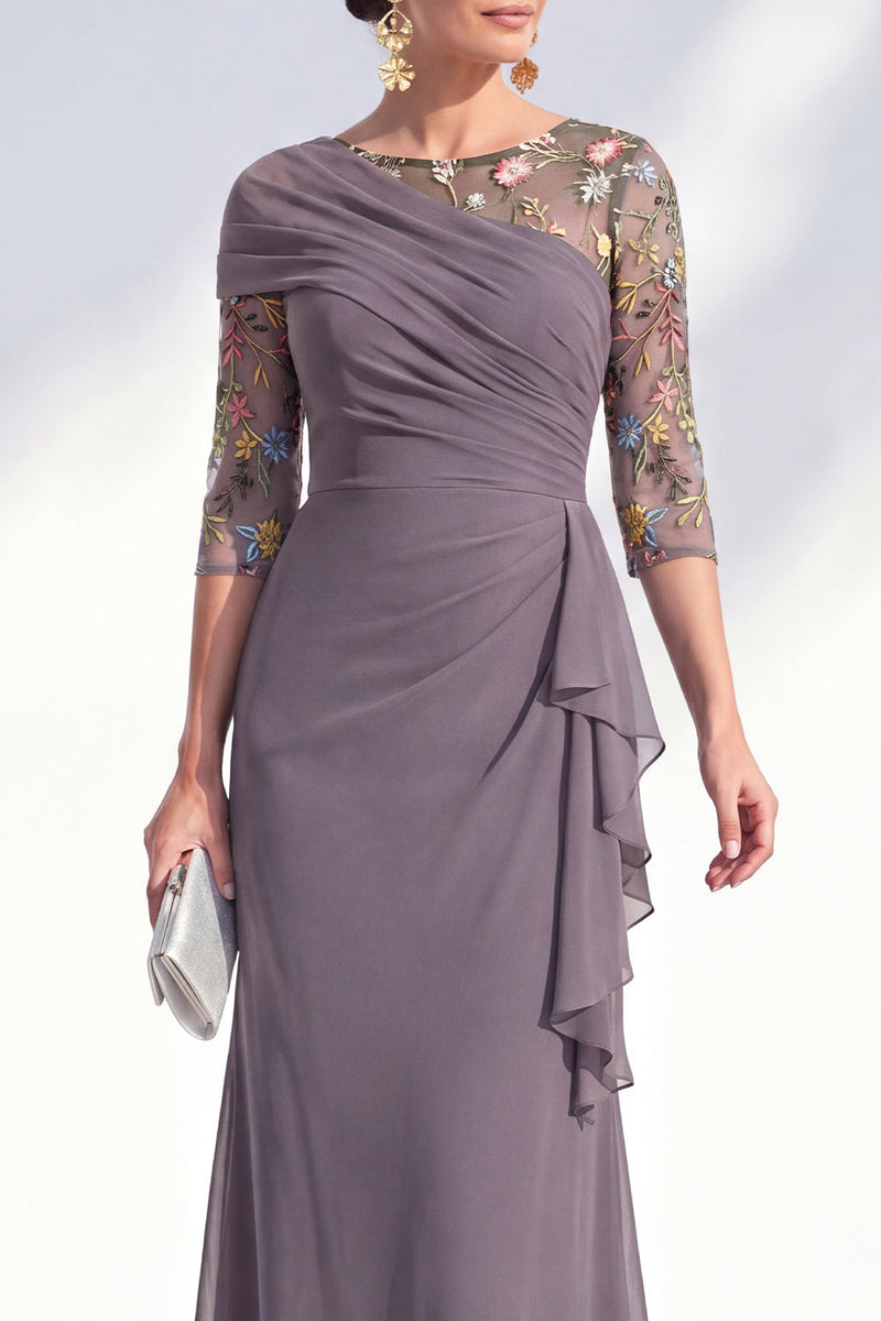 Load image into Gallery viewer, Green Ruched Floral Mermaid Long Mother of the Bride Dress with Ruffles