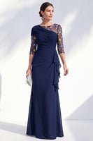 Load image into Gallery viewer, Green Ruched Floral Mermaid Long Mother of the Bride Dress with Ruffles