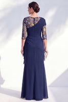 Load image into Gallery viewer, Green Ruched Floral Mermaid Long Mother of the Bride Dress with Ruffles