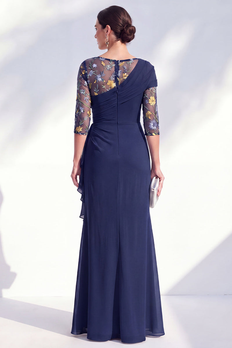 Load image into Gallery viewer, Green Ruched Floral Mermaid Long Mother of the Bride Dress with Ruffles