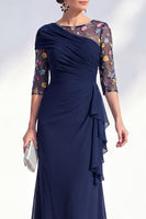 Load image into Gallery viewer, Green Ruched Floral Mermaid Long Mother of the Bride Dress with Ruffles