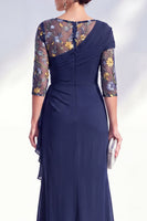 Load image into Gallery viewer, Green Ruched Floral Mermaid Long Mother of the Bride Dress with Ruffles