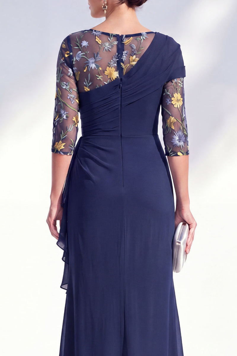 Load image into Gallery viewer, Green Ruched Floral Mermaid Long Mother of the Bride Dress with Ruffles