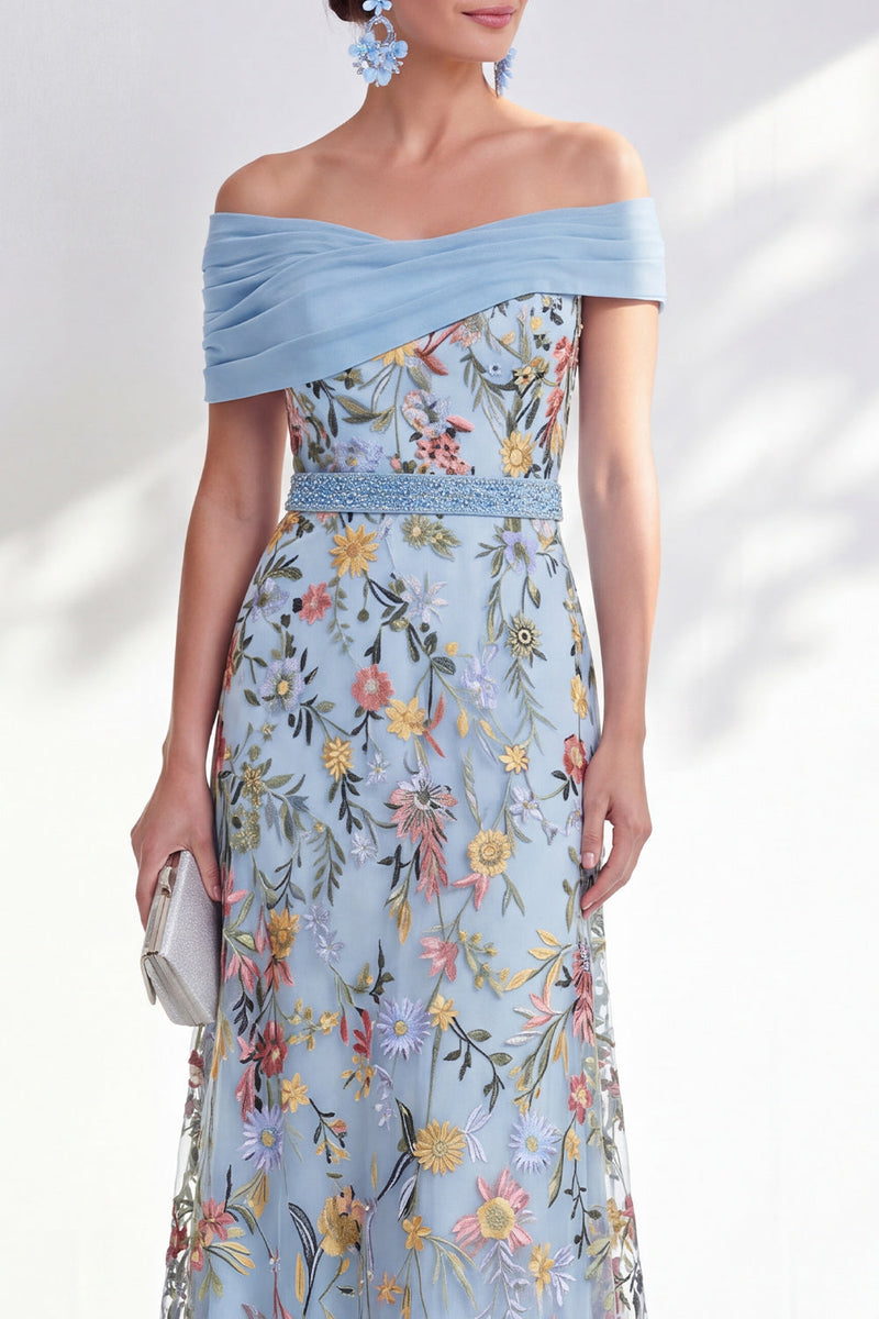 Load image into Gallery viewer, Floral Green Beaded Ruched Long Mother of the Bride Dress
