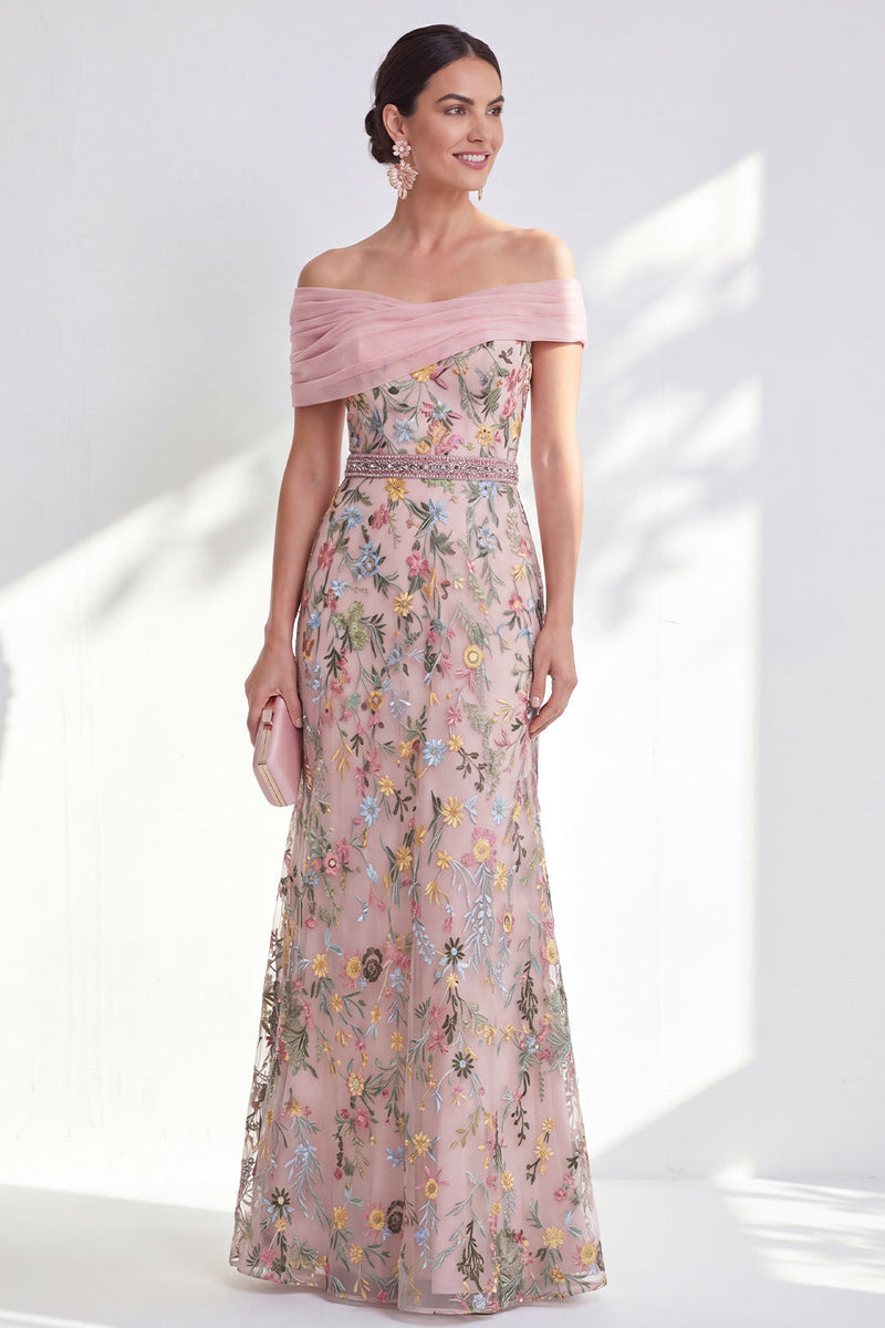 Load image into Gallery viewer, Floral Green Beaded Ruched Long Mother of the Bride Dress