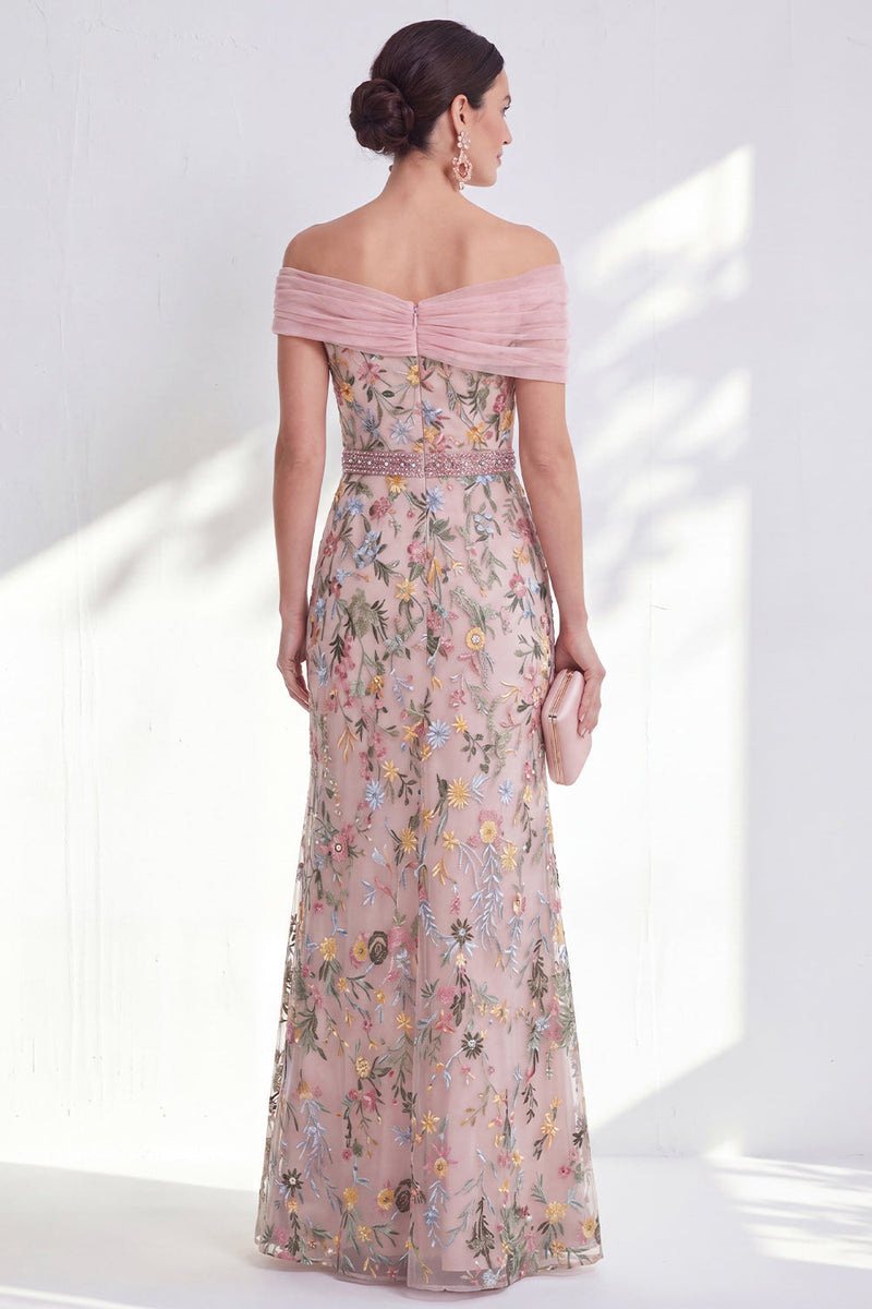 Load image into Gallery viewer, Floral Green Beaded Ruched Long Mother of the Bride Dress