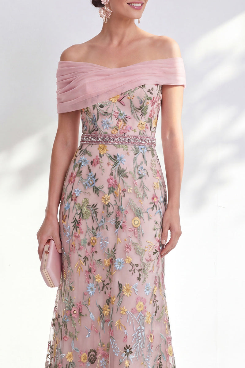 Load image into Gallery viewer, Floral Green Beaded Ruched Long Mother of the Bride Dress