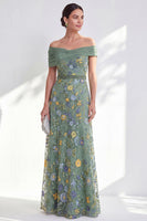 Load image into Gallery viewer, Floral Green Beaded Ruched Long Mother of the Bride Dress
