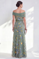 Load image into Gallery viewer, Floral Green Beaded Ruched Long Mother of the Bride Dress