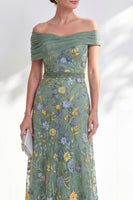 Load image into Gallery viewer, Floral Green Beaded Ruched Long Mother of the Bride Dress