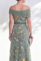 Load image into Gallery viewer, Floral Green Beaded Ruched Long Mother of the Bride Dress