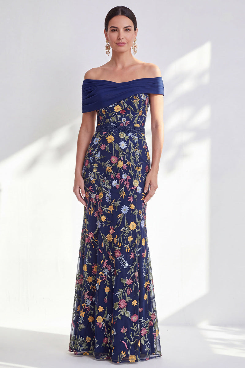 Load image into Gallery viewer, Floral Green Beaded Ruched Long Mother of the Bride Dress