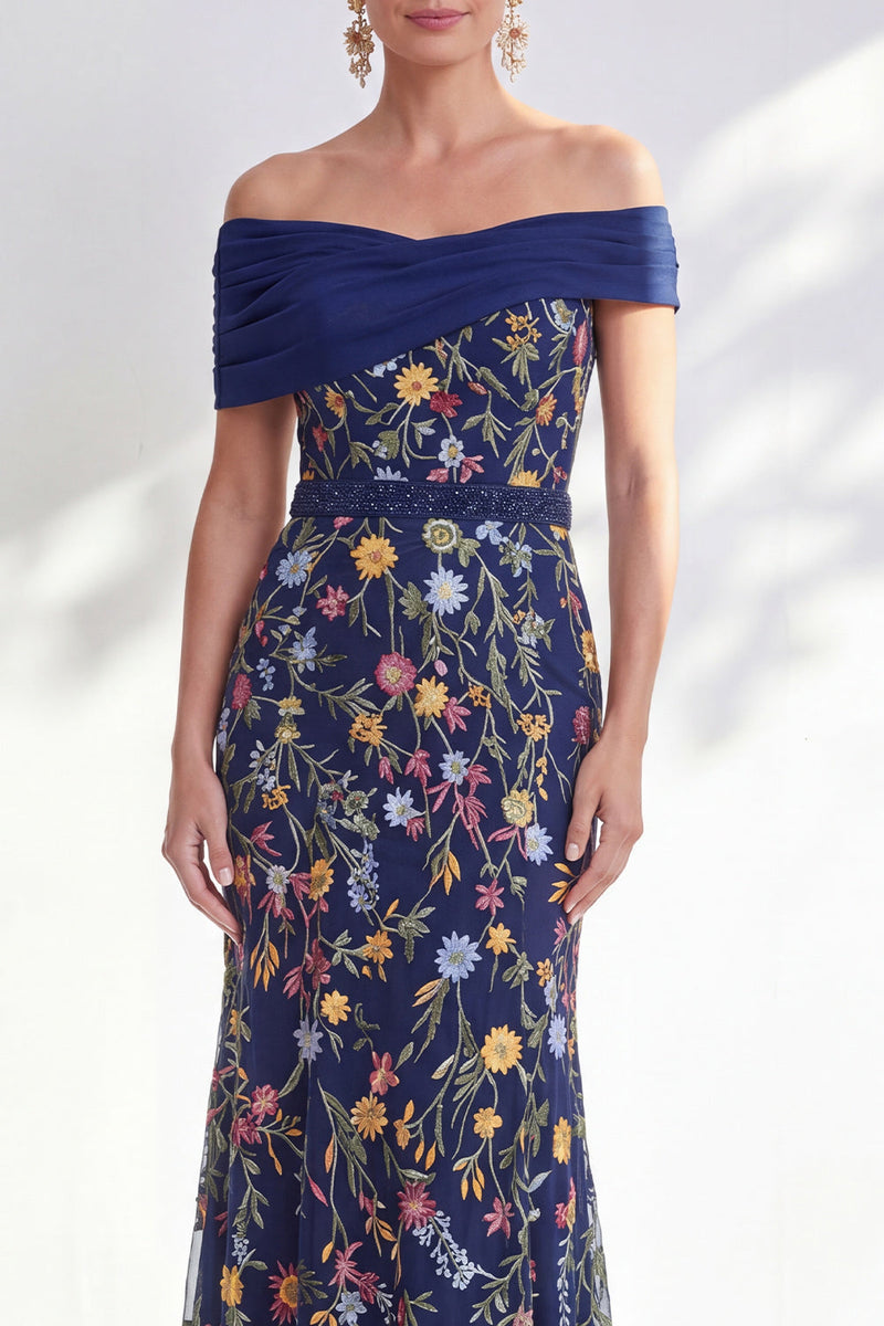 Load image into Gallery viewer, Floral Green Beaded Ruched Long Mother of the Bride Dress