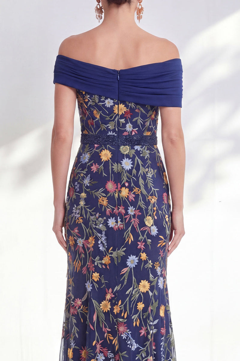 Load image into Gallery viewer, Floral Green Beaded Ruched Long Mother of the Bride Dress