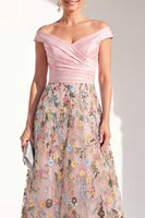 Load image into Gallery viewer, Off the Shoulder Floral Green Ruched Long Mother of the Bride Dress