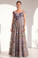 Load image into Gallery viewer, Off the Shoulder Floral Green Ruched Long Mother of the Bride Dress
