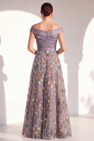 Load image into Gallery viewer, Off the Shoulder Floral Green Ruched Long Mother of the Bride Dress